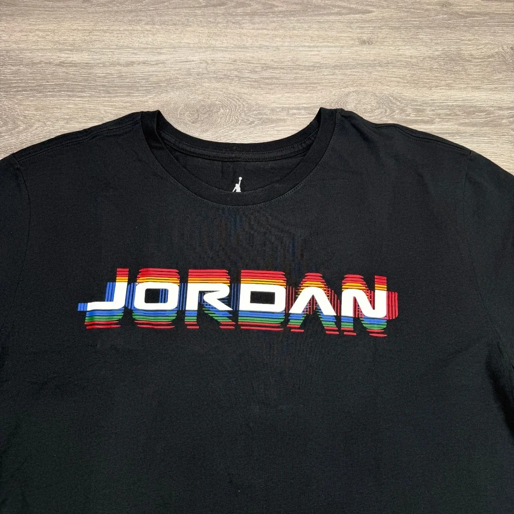 Air Jordan T Shirt Men XL Black Multicolor Layered Spellout Logo Streetwear AJ13
